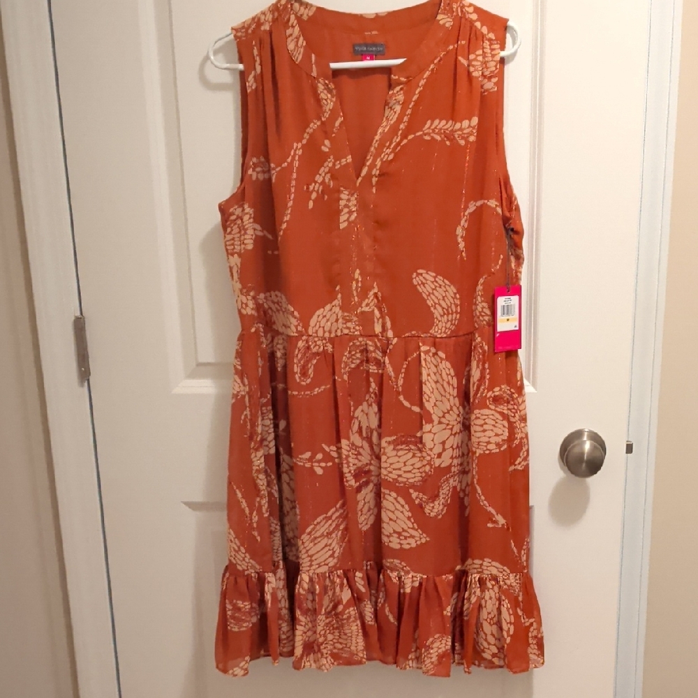 Vince Camuto Rust Orange Floral Midi Dress! New With Tags!